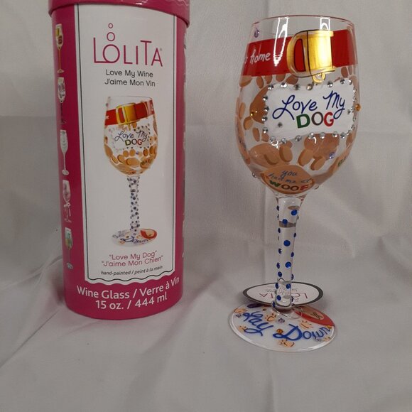 Lolita "Love My Dog" Wine Glass - Picture 1 of 6